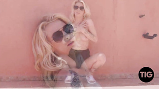 Saskia Valentine was possing in a black bathing suit when she determined to become totally bare