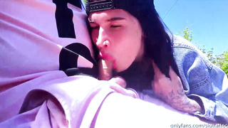 First-Timer black-haired is permanently providing oral jobs to random strangers in public places, during the day