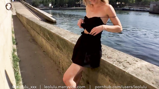 Kinky platinum-blonde dame is frequently suggesting her petite globes to various strangers, in public places