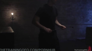 Wild platinum-blonde honey is corded up and yelling while getting boinked rock hard, in the dungeon space