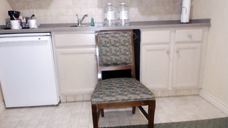 Super-Fucking-Hot dark-haired in glamour stocking is railing a faux-cock in the kitchen and blasting while spunking