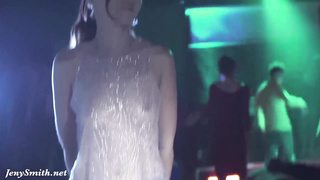 Jeny Smith bottomless in the pub. Painted cut-offs looks like real (covert webcam)