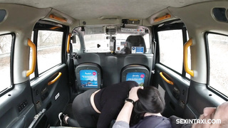 Salami luving brown-haired is providing a voluptuous fellatio to a stranger, in the back of a cab