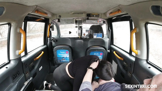 Salami luving brown-haired is providing a voluptuous fellatio to a stranger, in the back of a cab