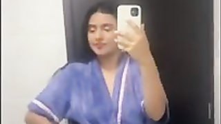 Infatuating black-haired is getting well-prepped to have a bathroom, but first-ever she wants to take some selfies