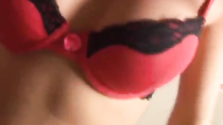 Bare female polishing on his wood and jacking him