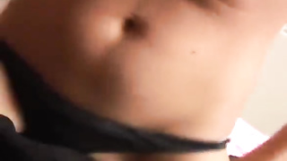 Bare female polishing on his wood and jacking him