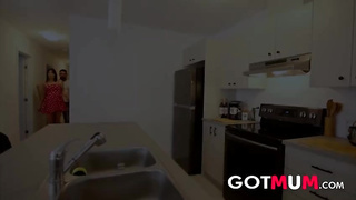 Tatted brown-haired is having xxx intercourse with a luxurious, tatted boy who brought her groceries