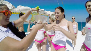 Sultry chicks are orgying on a yacht in the middle of a stellar day and lovin’ it