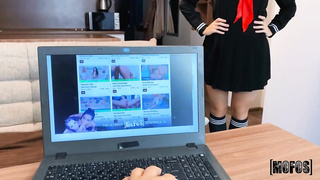 Ponytailed blond stunner in college uniform is deepthroating beef whistle and getting banged, in a POINT OF VIEW fashion