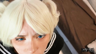 Ponytailed blond stunner in college uniform is deepthroating beef whistle and getting banged, in a POINT OF VIEW fashion