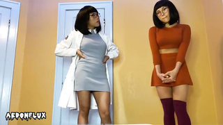 Nerdy Japanese women, Velma and Dr. Fujita are posing and taunting in front of the camera
