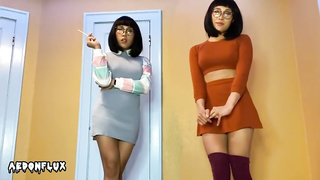Nerdy Japanese women, Velma and Dr. Fujita are posing and taunting in front of the camera