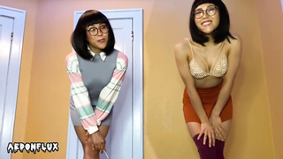 Nerdy Japanese women, Velma and Dr. Fujita are posing and taunting in front of the camera