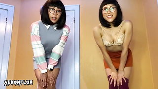 Nerdy Japanese women, Velma and Dr. Fujita are posing and taunting in front of the camera