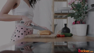 Bella Gray and her gf are sharing a rock stiff beefstick, in the middle of the day