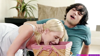 Super-Cute, light-haired honey with lil' cupcakes, Marii is inhaling her step- brother-in-law's spunk-pump before railing it