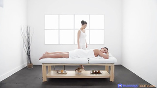 Sultry black-haired is bellowing while getting a voluptuous poon rubdown from a gal who loves her