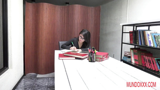 Nerdy dark-haired with glasses is about to have gonzo romp, instead of probing for examinations