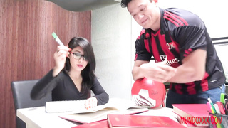 Nerdy dark-haired with glasses is about to have gonzo romp, instead of probing for examinations