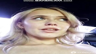 Flirty towheaded honey with blue eyea, Kate is frolicking with her fun bags in the truck