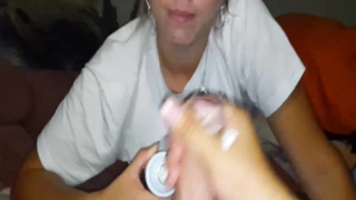 Ginormous, Russian light-haired loves to put some lashed splooge on her bf's fuckpole, before inhaling it