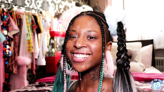 Ebony stunner is gargling a firm, white manmeat as deep as she can drink it