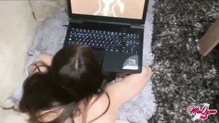Ultra-Kinky teenage dark haired is witnessing Anime Porn and fapping, whle waiting for her paramour to plumb her