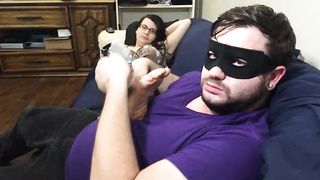 Hooded fellow has a thing for smelly soles and can't stop nuzzling Kiora's toes, while seeing TV