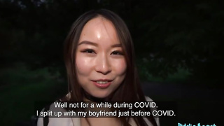 Fascinating, Chinese honey with thick breasts, Yiming is having romp with a stranger, in a public place
