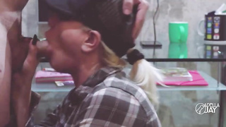 Sex-Positive blondie, Adella Jay is providing a filthy oral to a dude she is in love with