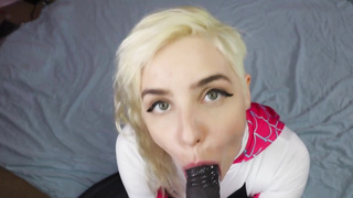 Uber-Cute ash-blonde honey got down on her knees to blow man rod and slurp some new jizz