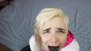 Uber-Cute ash-blonde honey got down on her knees to blow man rod and slurp some new jizz