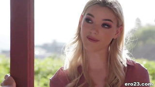 Luxurious blond girl with smallish milk cans and pierced puffies, Anny Aurora got drilled in the garden