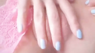 young blonde caresses her clit and her big pussy