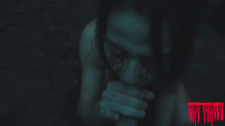 Stiffy liking stunner is fellating schlongs in a local woods, in swap for a supreme penetrate