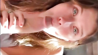 Italian honey with blue eyes is fellating her paramour's rock rigid stiffy like a real professional