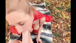 Enrapturing doll in a super-sexy, crimson sundress is about to get pummeled in the woods