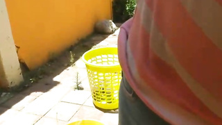 Sluty fledgling honey is getting plumbed rock-hard from the back, in front of the camera