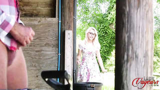 Puny light-haired stunner took off her floral sundress and got down and muddy with a neighbor