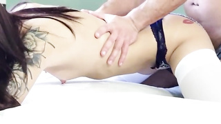 Enrapturing nubile brown-haired lets her step- step-brother plumb her from the back, until she pops