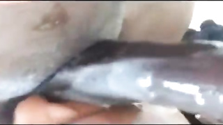 Stunner with glasses is gargling a thick, black knob as deep as she can, just for joy