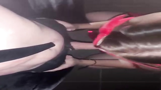 Phat caboose honey is having a geyser while gargling a random boy's fuck-stick and getting nailed