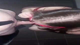 Phat caboose honey is having a geyser while gargling a random boy's fuck-stick and getting nailed