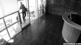 Enthralling light-haired honey with glasses, Jenny Jett loves to have tough hook-up, even while at work