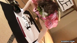 Tempting kimono nymph is permanently opening up her gams broad open to amuse nasty studs in various ways