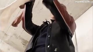 Huge-Chested towheaded is softly pawing her paramour's knob and demonstrating him her massive, inborn mounds