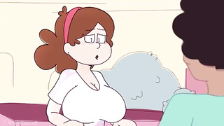 Toon brown-haired is getting beaten from the back and attempting not to wail while jizzing