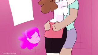 Toon brown-haired is getting beaten from the back and attempting not to wail while jizzing