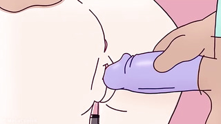 Toon brown-haired is getting beaten from the back and attempting not to wail while jizzing